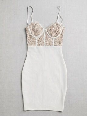 Revamped Two-Tone Lace Bustier Dress in Ivory and Nude
